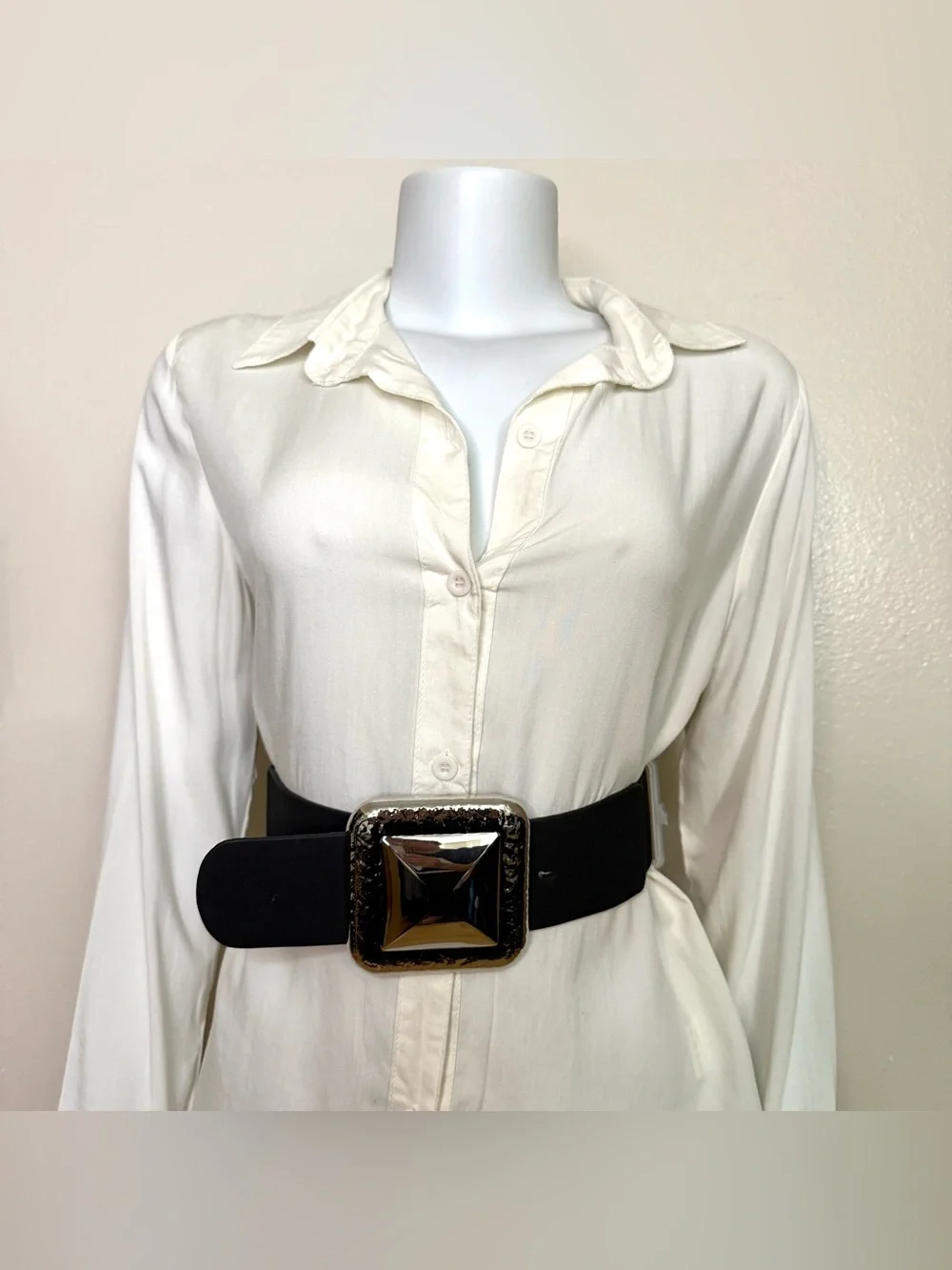 Black PU suede leather elastic waistband belt with silver square buckle